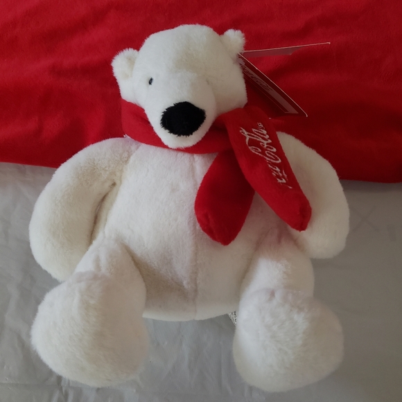NWT 2013 Coca Cola Coke White Plush Polar Bear Scarf 7" Toy Stuffed Animal Sit - Picture 4 of 13